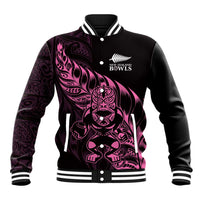New Zealand Lawn Bowls Custom Baseball Jacket Pink Maori Warrior Tribal Silver Fern - Polynesian Pride