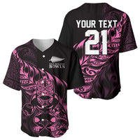 New Zealand Lawn Bowls Custom Baseball Jersey Pink Maori Warrior Tribal Silver Fern LT9 - Polynesian Pride