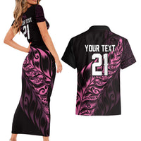 New Zealand Lawn Bowls Custom Couples Matching Short Sleeve Bodycon Dress and Hawaiian Shirt Pink Maori Warrior Tribal Silver Fern LT9 - Polynesian Pride