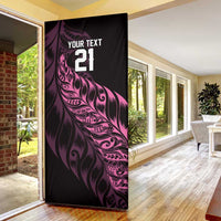 New Zealand Lawn Bowls Custom Door Cover Pink Maori Warrior Tribal Silver Fern - Polynesian Pride