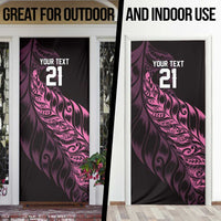 New Zealand Lawn Bowls Custom Door Cover Pink Maori Warrior Tribal Silver Fern - Polynesian Pride
