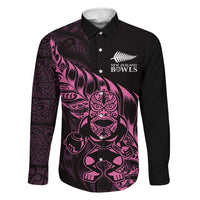 New Zealand Lawn Bowls Custom Family Matching Mermaid Dress and Hawaiian Shirt Pink Maori Warrior Tribal Silver Fern LT9 Dad's Shirt - Long Sleeve Pink - Polynesian Pride