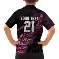 New Zealand Lawn Bowls Custom Family Matching Off The Shoulder Long Sleeve Dress and Hawaiian Shirt Pink Maori Warrior Tribal Silver Fern LT9 - Polynesian Pride