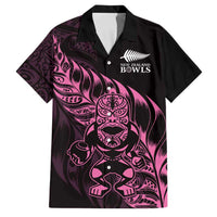 New Zealand Lawn Bowls Custom Family Matching Off Shoulder Maxi Dress and Hawaiian Shirt Pink Maori Warrior Tribal Silver Fern LT9 Dad's Shirt - Short Sleeve Pink - Polynesian Pride