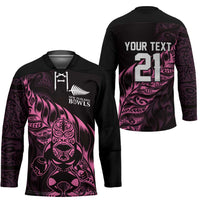 New Zealand Lawn Bowls Custom Hockey Jersey Pink Maori Warrior Tribal Silver Fern LT9 - Polynesian Pride