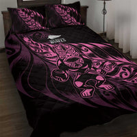 New Zealand Lawn Bowls Quilt Bed Set Pink Maori Warrior Tribal Silver Fern - Polynesian Pride