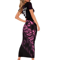 New Zealand Lawn Bowls Custom Short Sleeve Bodycon Dress Pink Maori Warrior Tribal Silver Fern - Polynesian Pride