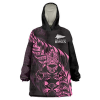 New Zealand Lawn Bowls Custom Wearable Blanket Hoodie Pink Maori Warrior Tribal Silver Fern - Polynesian Pride