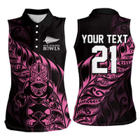 New Zealand Lawn Bowls Custom Women Sleeveless Polo Shirt Pink Maori Warrior Tribal Silver Fern - Polynesian Pride