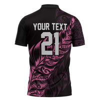 New Zealand Lawn Bowls Custom Zipper Polo Shirt Pink Maori Warrior Tribal Silver Fern - Polynesian Pride