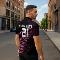 New Zealand Lawn Bowls Custom Zipper Polo Shirt Pink Maori Warrior Tribal Silver Fern - Polynesian Pride