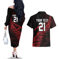 New Zealand Lawn Bowls Custom Couples Matching Off The Shoulder Long Sleeve Dress and Hawaiian Shirt Red Maori Warrior Tribal Silver Fern LT9 - Polynesian Pride