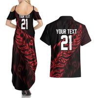 New Zealand Lawn Bowls Custom Couples Matching Summer Maxi Dress and Hawaiian Shirt Red Maori Warrior Tribal Silver Fern LT9 - Polynesian Pride