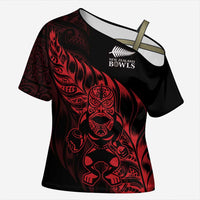 New Zealand Lawn Bowls Custom Cross Shoulder Shirt Red Maori Warrior Tribal Silver Fern LT9 Female Red - Polynesian Pride