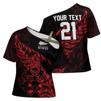 New Zealand Lawn Bowls Custom Cross Shoulder Shirt Red Maori Warrior Tribal Silver Fern LT9 - Polynesian Pride
