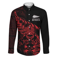 New Zealand Lawn Bowls Custom Family Matching Mermaid Dress and Hawaiian Shirt Red Maori Warrior Tribal Silver Fern LT9 Dad's Shirt - Long Sleeve Red - Polynesian Pride