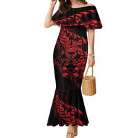 New Zealand Lawn Bowls Custom Family Matching Mermaid Dress and Hawaiian Shirt Red Maori Warrior Tribal Silver Fern - Polynesian Pride