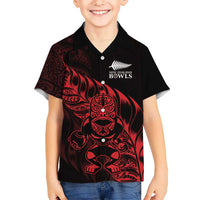 New Zealand Lawn Bowls Custom Family Matching Off The Shoulder Long Sleeve Dress and Hawaiian Shirt Red Maori Warrior Tribal Silver Fern LT9 Son's Shirt Red - Polynesian Pride