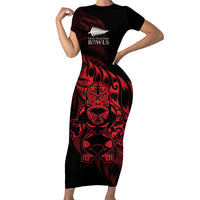New Zealand Lawn Bowls Custom Family Matching Short Sleeve Bodycon Dress and Hawaiian Shirt Red Maori Warrior Tribal Silver Fern - Polynesian Pride
