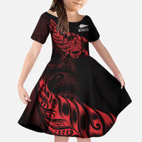 New Zealand Lawn Bowls Custom Family Matching Tank Maxi Dress and Hawaiian Shirt Red Maori Warrior Tribal Silver Fern LT9 Daughter's Dress Red - Polynesian Pride