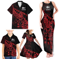 New Zealand Lawn Bowls Custom Family Matching Tank Maxi Dress and Hawaiian Shirt Red Maori Warrior Tribal Silver Fern LT9 - Polynesian Pride