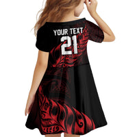 New Zealand Lawn Bowls Custom Kid Short Sleeve Dress Red Maori Warrior Tribal Silver Fern - Polynesian Pride