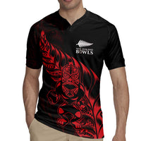 New Zealand Lawn Bowls Custom Rugby Jersey Red Maori Warrior Tribal Silver Fern - Polynesian Pride
