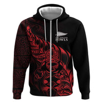 New Zealand Lawn Bowls Custom Zip Hoodie Red Maori Warrior Tribal Silver Fern - Polynesian Pride