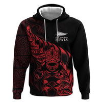 New Zealand Lawn Bowls Custom Zip Hoodie Red Maori Warrior Tribal Silver Fern - Polynesian Pride