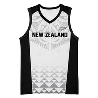 World Football 2026 New Zealand Custom Basketball Jersey All White Fern Maori Tribal LT9 Unisex White - Polynesian Pride