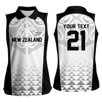 World Football 2026 New Zealand Custom Women Sleeveless Polo Shirt All White Fern Maori Tribal - Polynesian Pride