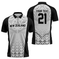 World Football 2026 New Zealand Custom Zipper Polo Shirt All White Fern Maori Tribal - Polynesian Pride