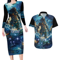 New Zealand Matariki Waita Couples Matching Long Sleeve Bodycon Dress and Hawaiian Shirt The Way Of The Water LT9 Black - Polynesian Pride