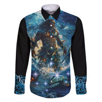 New Zealand Matariki Waita Family Matching Off Shoulder Short Dress and Hawaiian Shirt The Way Of The Water LT9 Dad's Shirt - Long Sleeve Black - Polynesian Pride