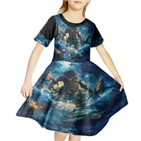 New Zealand Matariki Waita Kid Short Sleeve Dress The Way Of The Water LT9 - Polynesian Pride