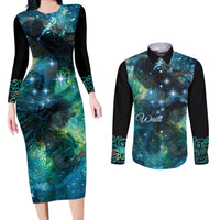 New Zealand Matariki Waiti Couples Matching Long Sleeve Bodycon Dress and Long Sleeve Button Shirt The Beginnings Of Life LT9 Black - Polynesian Pride