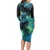New Zealand Matariki Waiti Long Sleeve Bodycon Dress The Beginnings Of Life LT9 - Polynesian Pride