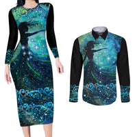New Zealand Matariki Hiwa-i-te-rangi Couples Matching Long Sleeve Bodycon Dress and Long Sleeve Button Shirt Titiro ki nga Whetu Wishing Star LT9 Black - Polynesian Pride