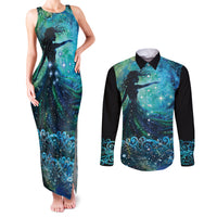 New Zealand Matariki Hiwa-i-te-rangi Couples Matching Tank Maxi Dress and Long Sleeve Button Shirt Titiro ki nga Whetu Wishing Star LT9 Black - Polynesian Pride