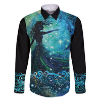 New Zealand Matariki Hiwa-i-te-rangi Family Matching Summer Maxi Dress and Hawaiian Shirt Titiro ki nga Whetu Wishing Star LT9 Dad's Shirt - Long Sleeve Black - Polynesian Pride