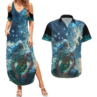 New Zealand Matariki Ururangi Couples Matching Summer Maxi Dress and Hawaiian Shirt The Murmur Of The Wind LT9 Black - Polynesian Pride