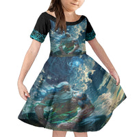 New Zealand Matariki Ururangi Kid Short Sleeve Dress The Murmur Of The Wind LT9 KID Black - Polynesian Pride
