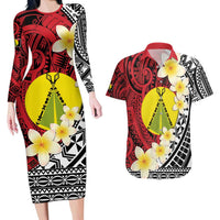Sigave Chiefdom Wallis and Futuna Personalized Couples Matching Long Sleeve Bodycon Dress and Hawaiian Shirt Frangipani Flowers Polynesian Pattern LT9 Red - Polynesian Pride