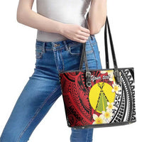Sigave Chiefdom Wallis and Futuna Personalized Leather Tote Bag Frangipani Flowers Polynesian Pattern