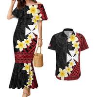 Uvea Chiefdom Wallis and Futuna Personalized Couples Matching Mermaid Dress and Hawaiian Shirt Frangipani Flowers Polynesian Pattern LT9 Red - Polynesian Pride