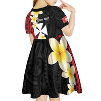 Uvea Chiefdom Wallis and Futuna Personalized Kid Short Sleeve Dress Frangipani Flowers Polynesian Pattern
