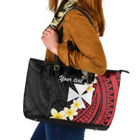 Uvea Chiefdom Wallis and Futuna Personalized Leather Tote Bag Frangipani Flowers Polynesian Pattern LT9 Red - Polynesian Pride