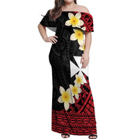 Uvea Chiefdom Wallis and Futuna Personalized Off Shoulder Maxi Dress Frangipani Flowers Polynesian Pattern