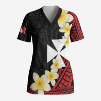 Uvea Chiefdom Wallis and Futuna Personalized Scrub Top Frangipani Flowers Polynesian Pattern - Polynesian Pride