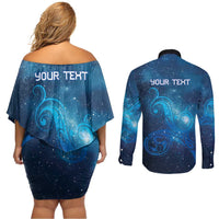 New Zealand Nurses RN Personalised Couples Matching Off Shoulder Short Dress and Long Sleeve Button Shirt Galaxy Stethoscope Maori Motif LT9 - Polynesian Pride